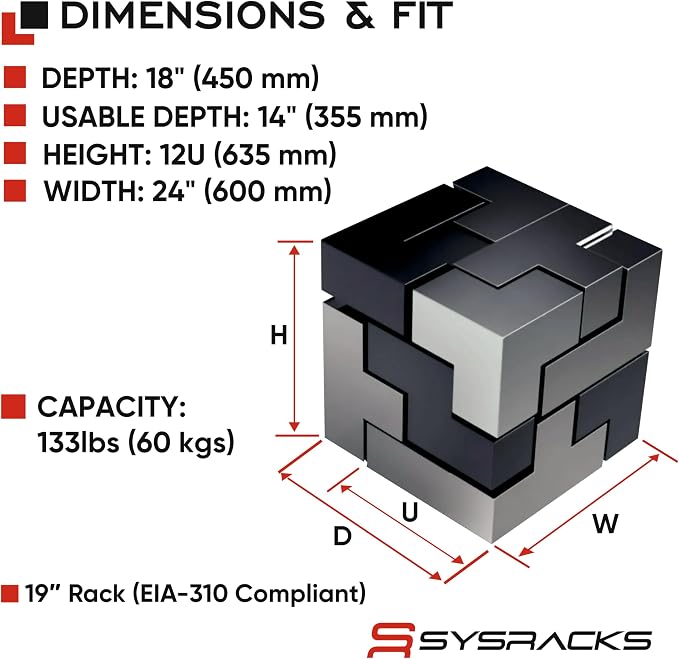12U Wall Mount Server Rack Cabinet – 19" Network Rack Enclosure, PDU & Shelf - Image 3