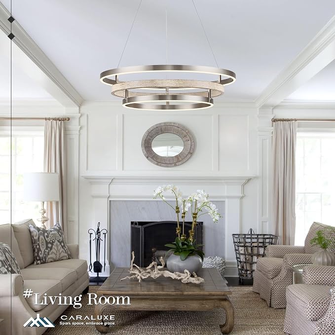3 Ring LED Chandelier Nickel Round Chandelier Light Fixture Dimmable Foyer - Image 8