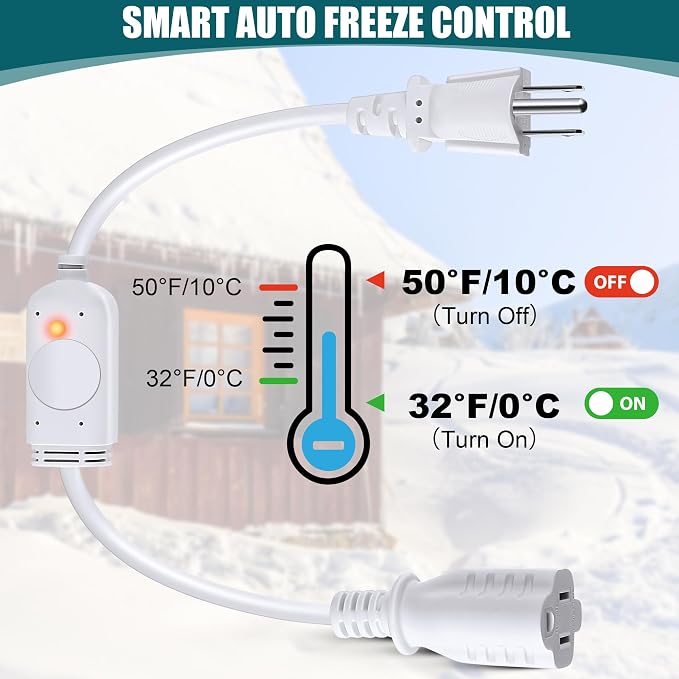 Feekoon 1 Pack Thermostat Controlled Extension Cord, Auto On at 32°F/Off at 50°F - Image 2
