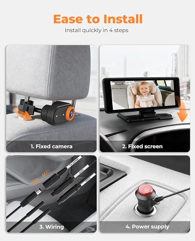 Luckview BM5PRO Dual Camera Baby Car Monitor, 7.2 Inch 1080P Split Screen - Image 6