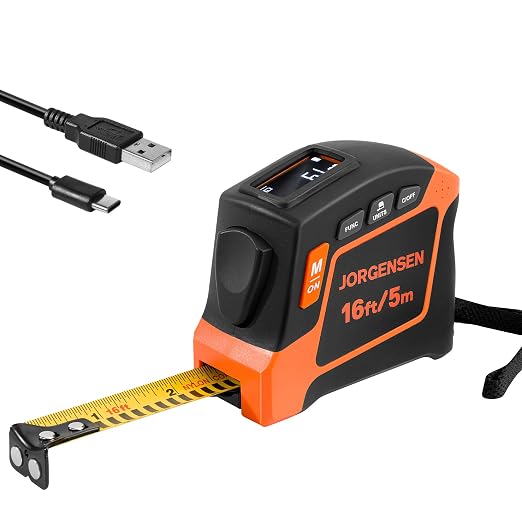 JORGENSEN Digital Tape Measure, 16Ft Rechargeable Digital Measuring Tape by JORGENSEN