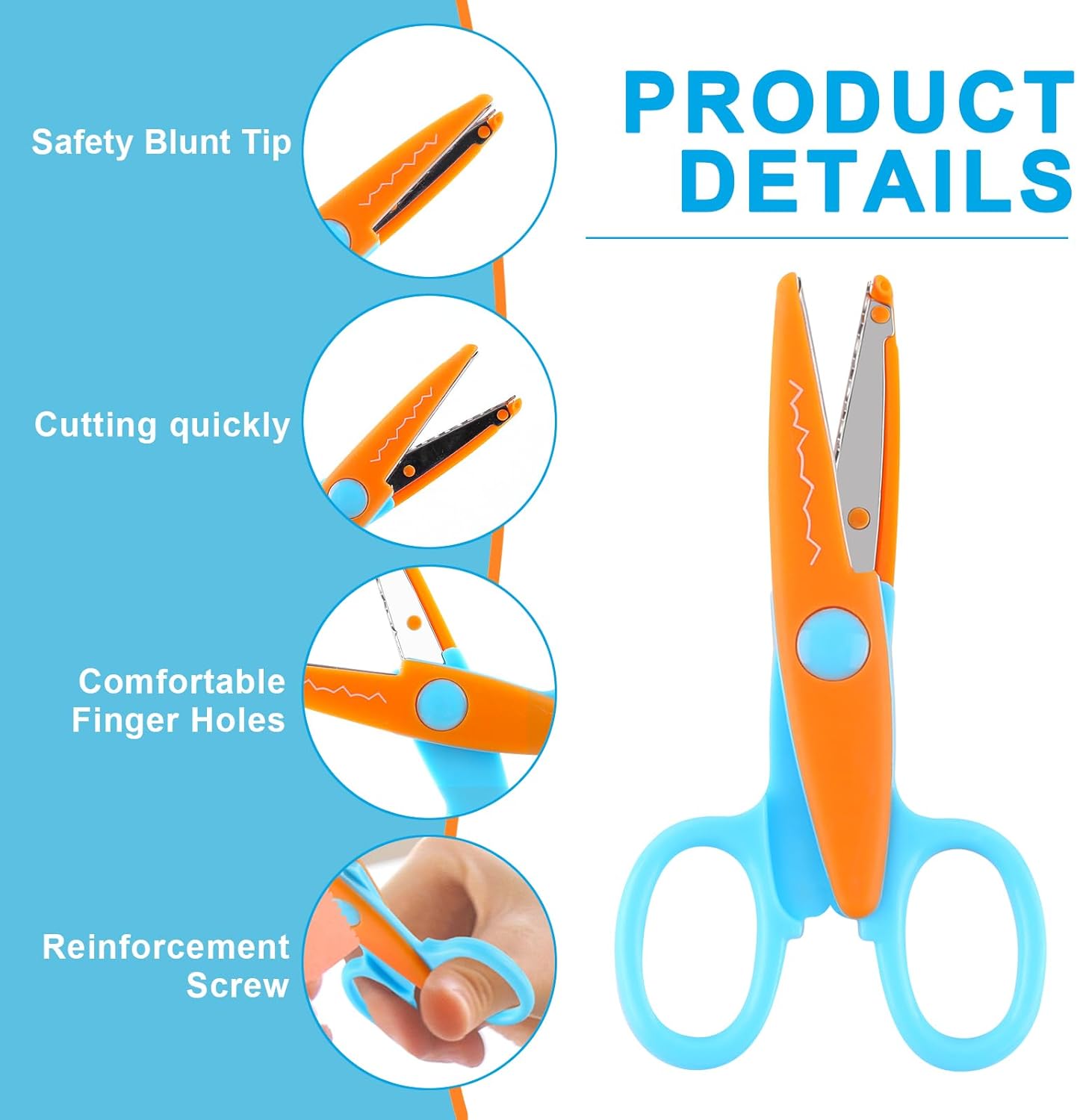 12 Pack Kids Safety Scissors | Blunt Tip with Decorative Edges | 5 Inch Colorful Zig Zag Assorted Patterns for School, Classroom Supplies, Teachers, Art Crafts, Scrapbook, DIY Projects
