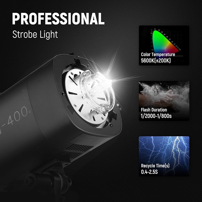 NEEWER 800Ws Studio Monolight Flash Light Kit, S101-400W 5600K Strobe Light - Image 7