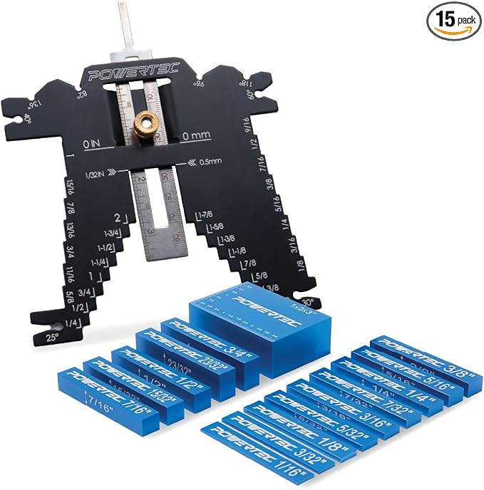 POWERTEC Setup Blocks Height Gauge 15pc Set, Router Table Setup Bars by POWERTEC