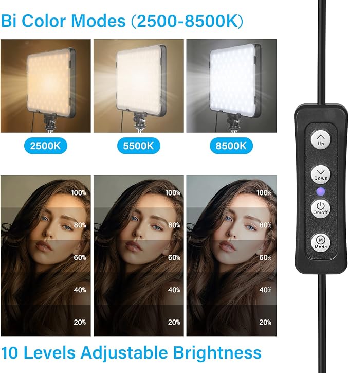 2 Pack LED Video Light with 63'' Tripod Stand, Obeamiu 2500-8500K Dimmable - Image 3