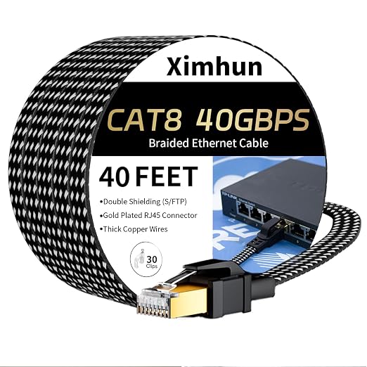 Cat 8 Ethernet Cable 40 FT, High-Speed Braided Internet Cable Network Cord by XimhunEthernetCable