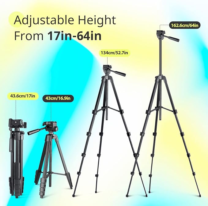 Sensyne 64" Camera Tripod Stand, Versatile Phone & iPad Tripod - Image 4