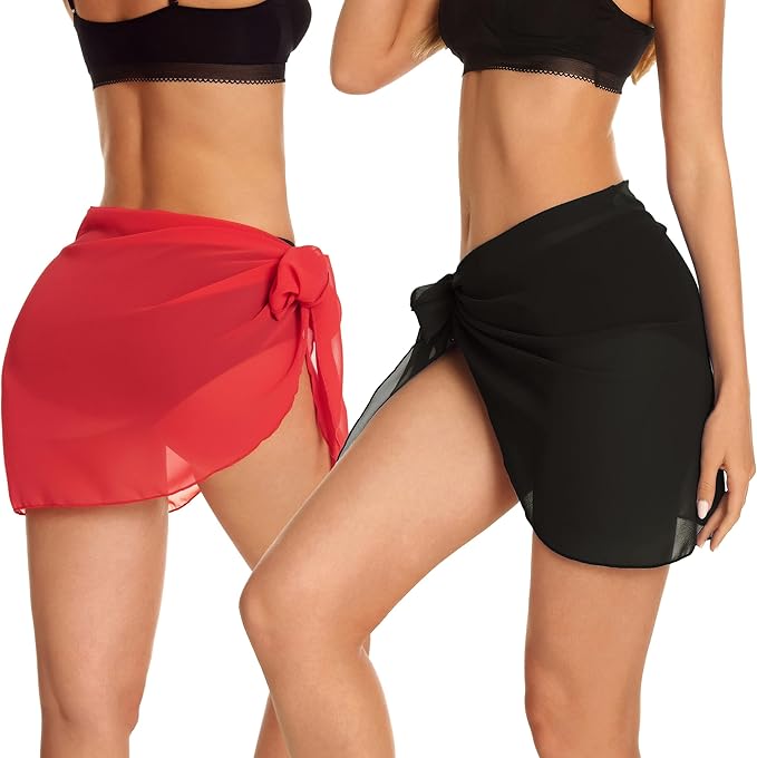 CHICGAL 2 Pieces Women Beach Sarong Bathing Suit Wrap Skirt Sheer Bikini - Image 4