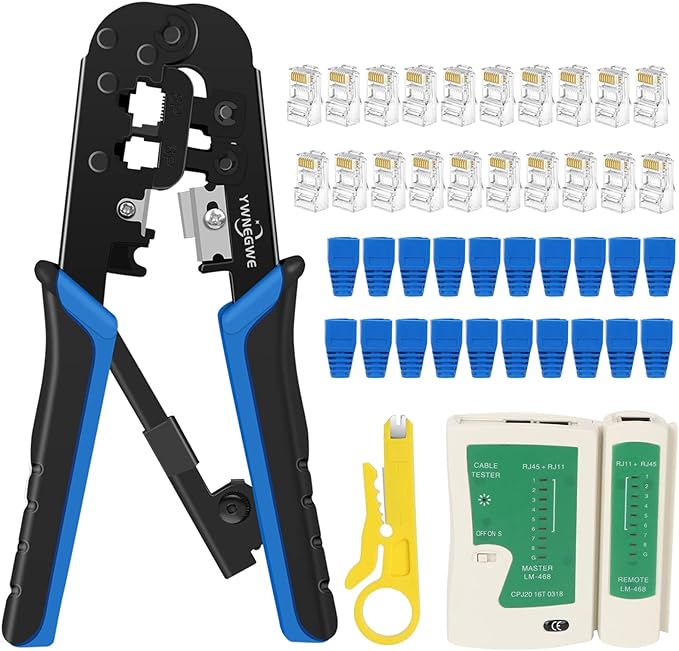 RJ45 Crimping Tool Kit Ethernet Crimp Set, 8P/RJ-45 Crimp, Cut and Strip by YWNEGWE