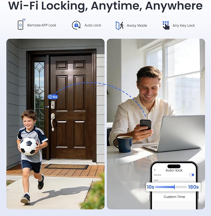 Veise VE027 Built-in Wi-Fi Smart Lock, Fingerprint Keyless Entry Front Door Lock - Image 9