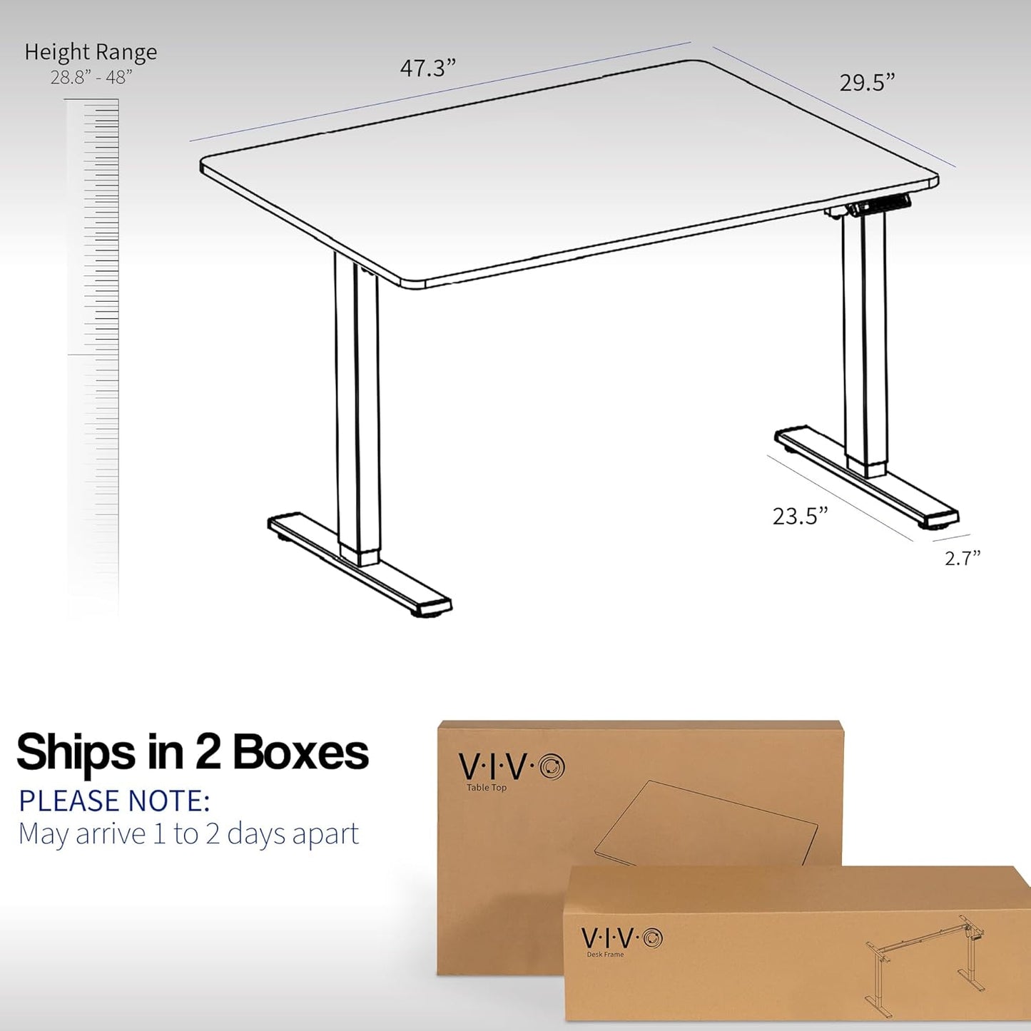 VIVO Electric 48 x 30 in Standing Desk, Memory Height Adjustment, 1B Series, One-Piece Light Wood Top, Gray Frame, DESK-KIT-1G5C