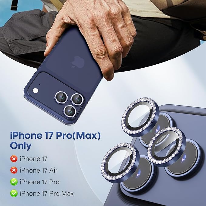 for iPhone 17 Pro / 17 Pro Max Camera Lens Protector Bling, Individual Diamond - Image 2