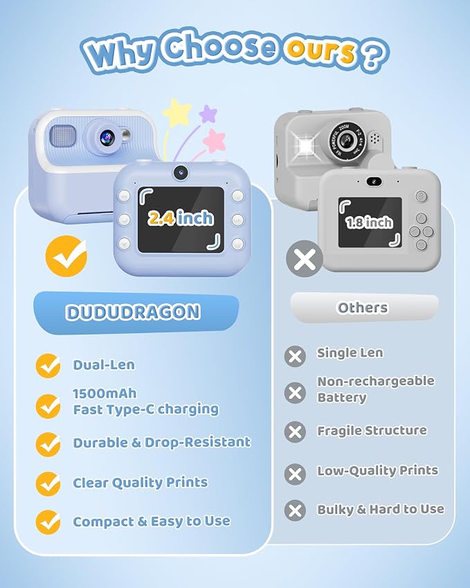 Instant Camera, Front Rear Dual Selfie Kids Camera - Image 6
