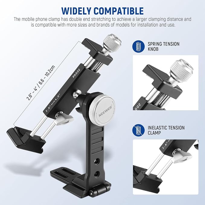 NEEWER Smartphone Tripod Mount Aluminum Alloy, 360° Rotatable Phone Stand - Image 3