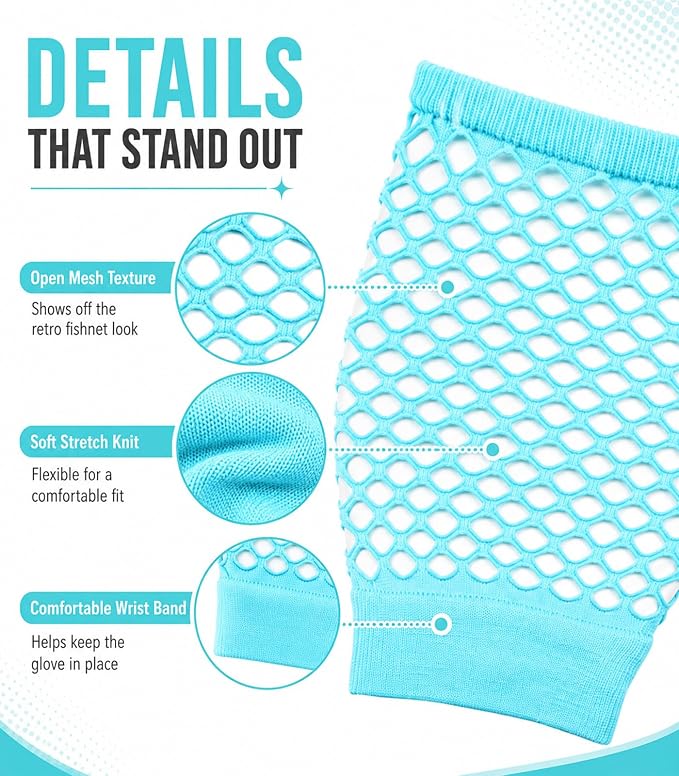 Seeksmile Women's Girls 80's Theme Party Emo Fingerless Arm Fishnet Gloves - Image 5