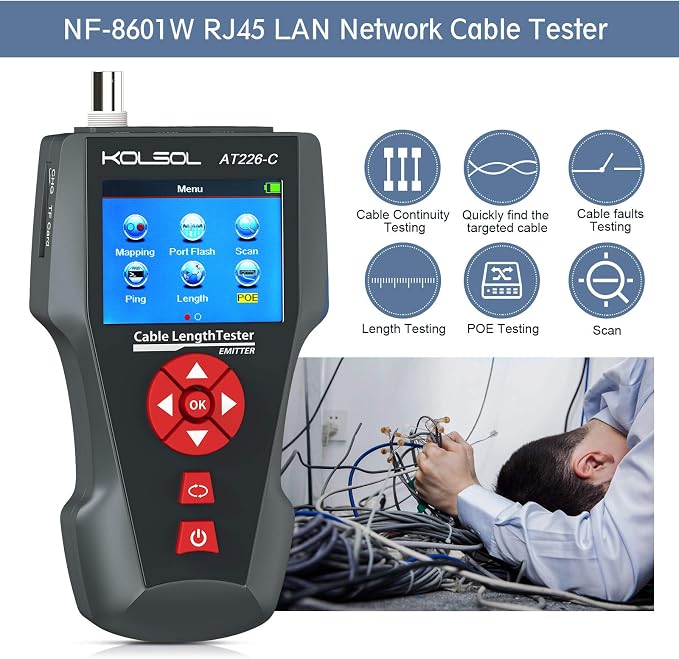 Network Cable Tester, AT226-C NF-8601W LAN Ethernet Cable Tester RJ45 UTP STP - Image 2