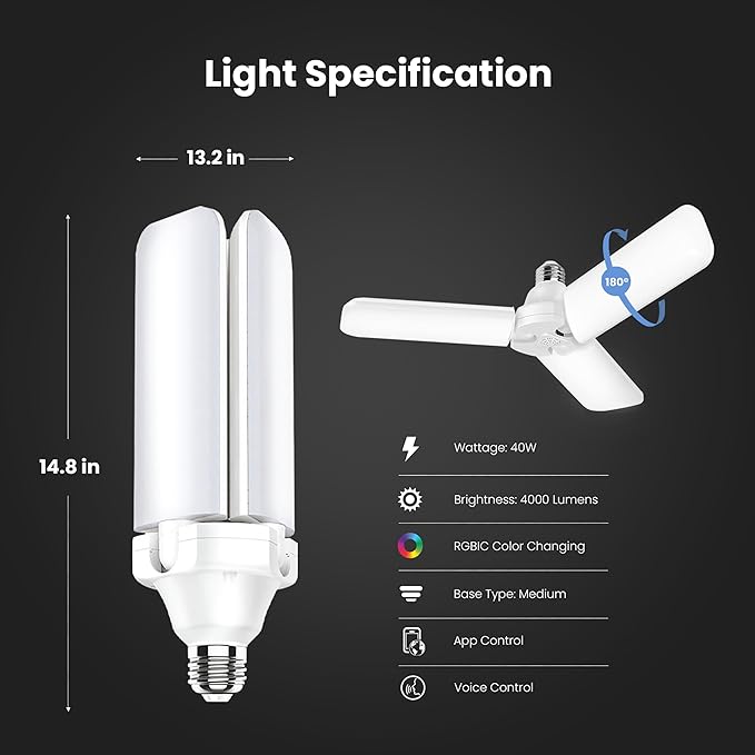 Feit Electric Smart LED Garage Light, 4000 Lumens RGBW Color Changing - Image 2