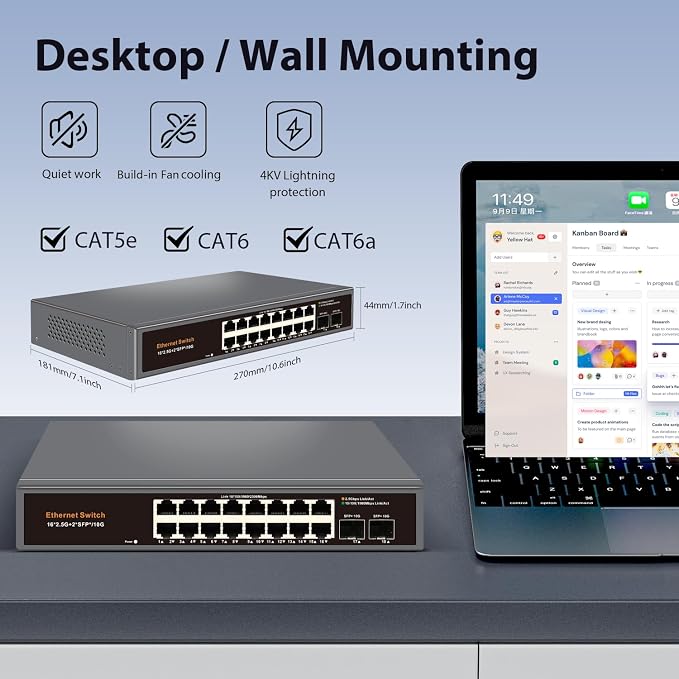 18-Port 2.5G Unmanaged Ethernet Switch, 16×2.5G RJ45 Ports, 2×10G SFP+ Uplink - Image 6