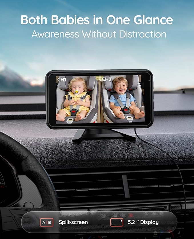 Babyvue Wireless Dual Car Camera Baby Monitor Fast Setup, HD1080P Spilt-Dispaly - Image 4