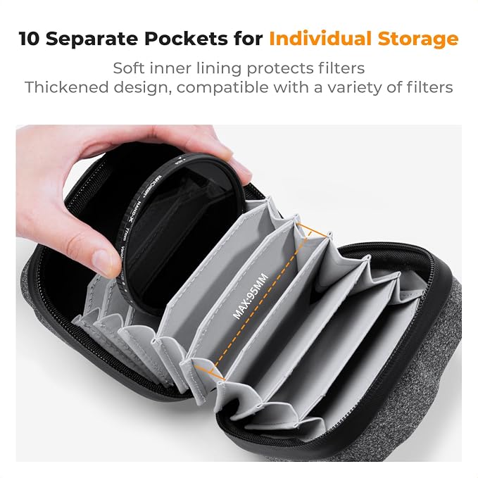 K&F CONCEPT 10 in 1 Lens Filter Case, Hard Shell Camera Filter Pouch Up to 95mm - Image 2