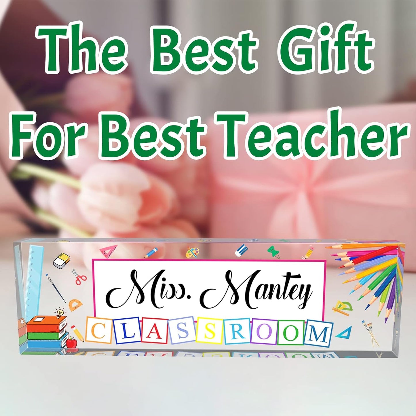 Personalized Desk Name Plate for Teachers Custom Name Plaque Sign for Desks Office Customized Desk Plate Acrylic Block Teacher Gift 8x2.5 inch