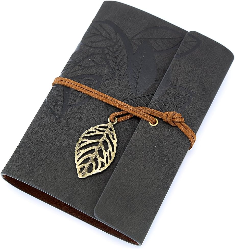 EvZ 7 Inches Vintage Black PU Leather Cover Loose Leaf Blank Notebook Journal Diary Gift