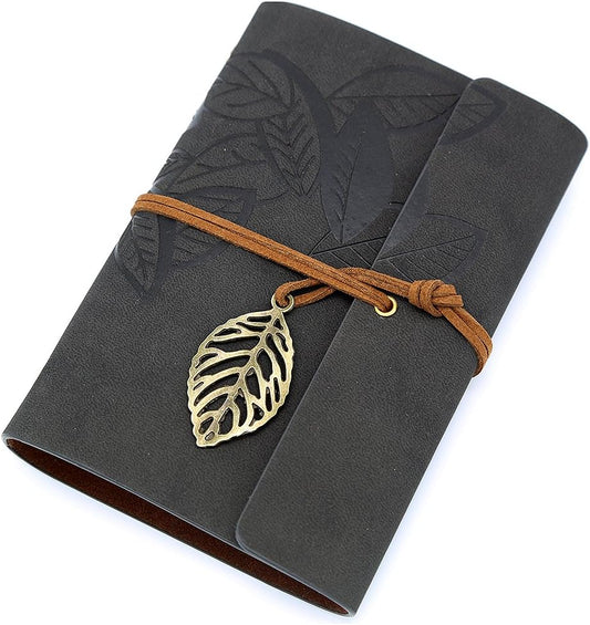 EvZ 7 Inches Vintage Black PU Leather Cover Loose Leaf Blank Notebook Journal Diary Gift