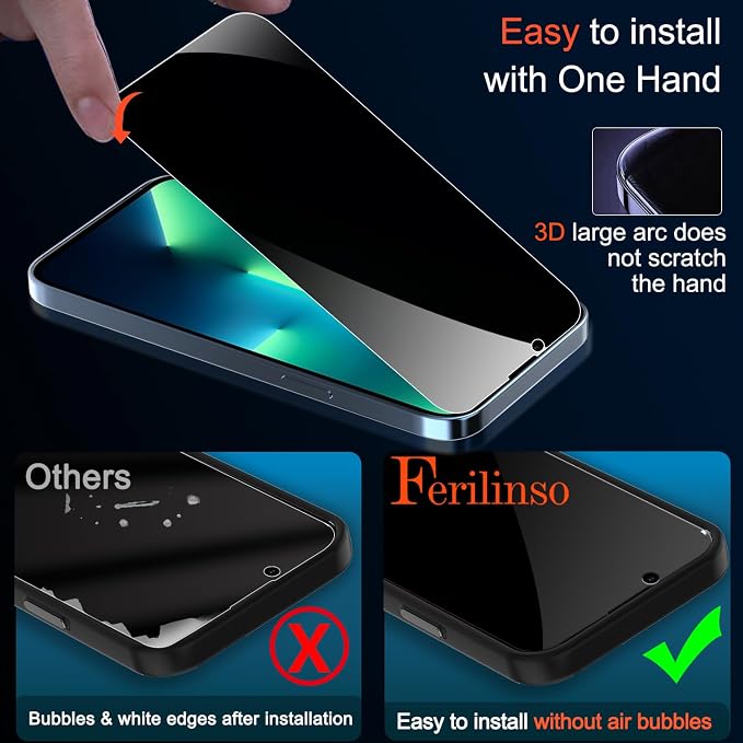 Ferilinso for iPhone 13 Pro Privacy Screen Protector, 2 Pack 9H Anti Spy - Image 4