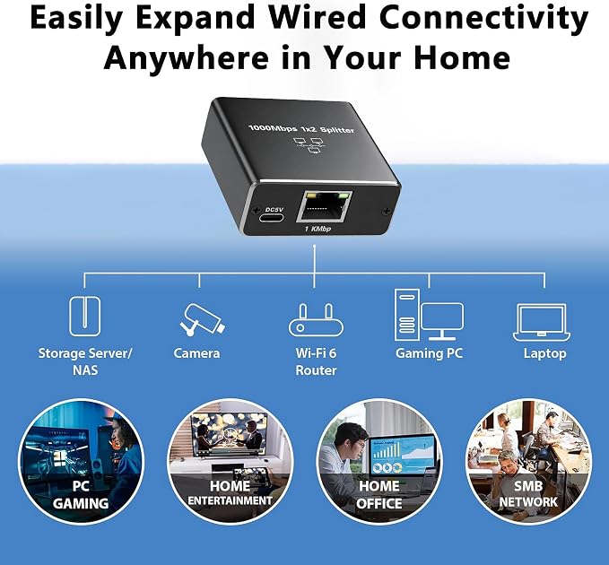 3 Port Gigabit Wired Ethernet Switch 1000Mbps USB Type-C 5V Powered Aluminum - Image 6