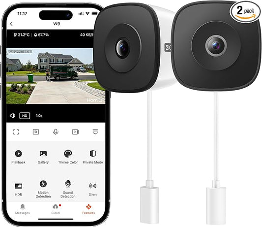 Window Security Camera 2K, Indoor WiFi Cameras 2.4GHz/5GHz, 2 Pack by HomiQLife