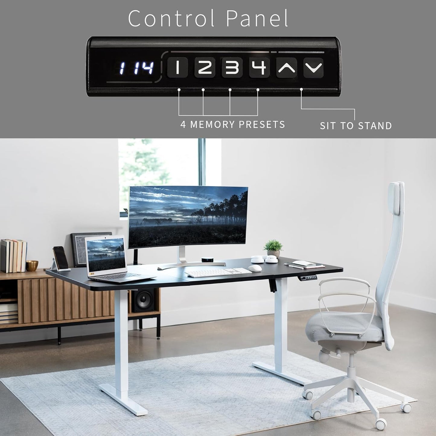 VIVO Electric 71 x 30 in Standing Desk, Memory Height Adjustment, 1B Series, Black Top White Frame, DESK-KIT-1W7B