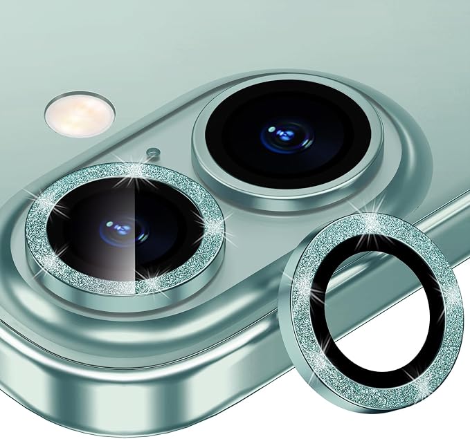 for iPhone 16/16 Plus Camera Lens Protector Bling Individual Metal Glitter Ring by Xfilm
