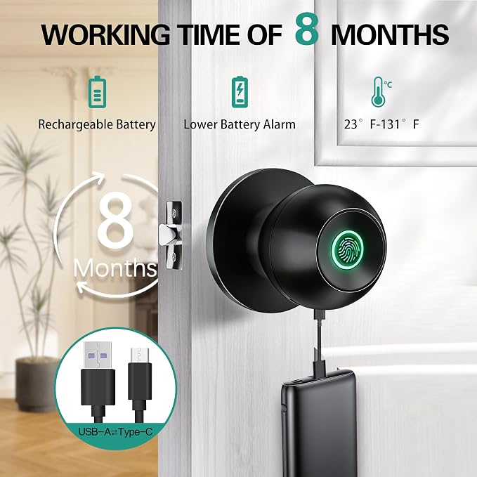 Smart Door Knob, Fingerprint Door Knob, Biometric Smart Door Lock - Image 4
