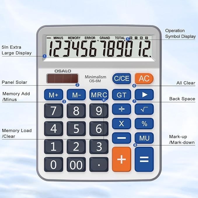 Desktop Calculator Large LCD Display 12 Digit Number Handheld Portable Pocket - Image 3