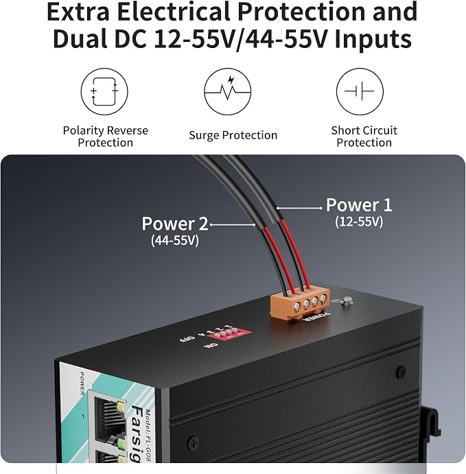 8-Port Industrial Gigabit DIN-Rail Mini Switch, 2 Gigabit Uplink Port, 16Gbps - Image 4
