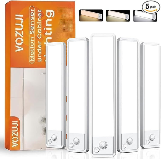 Under Cabinet Lighting: 8 Inch 3-Color Dimmable Rechargeable Motion Sensor by Vozuji