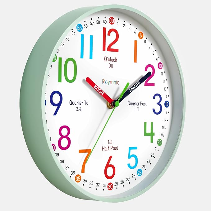 Roymnie Wall Clock 8 Inch for Kids Learning to Tell Time Easily Non Ticking - Image 4
