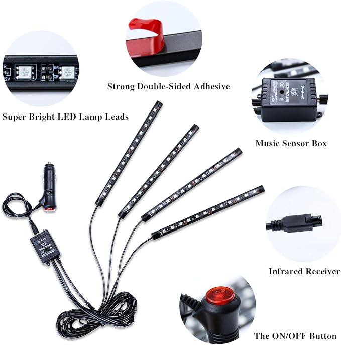 LivTee Car Led Interior Lights，4pcs 48 LED Multicolor Music Car Interior - Image 2
