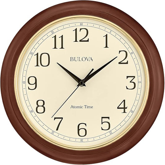 Bulova Atomic Time 2 Analog Wall Clock C5004 | 12.4" Wooden Frame, Sets Time by BulovaCorporation