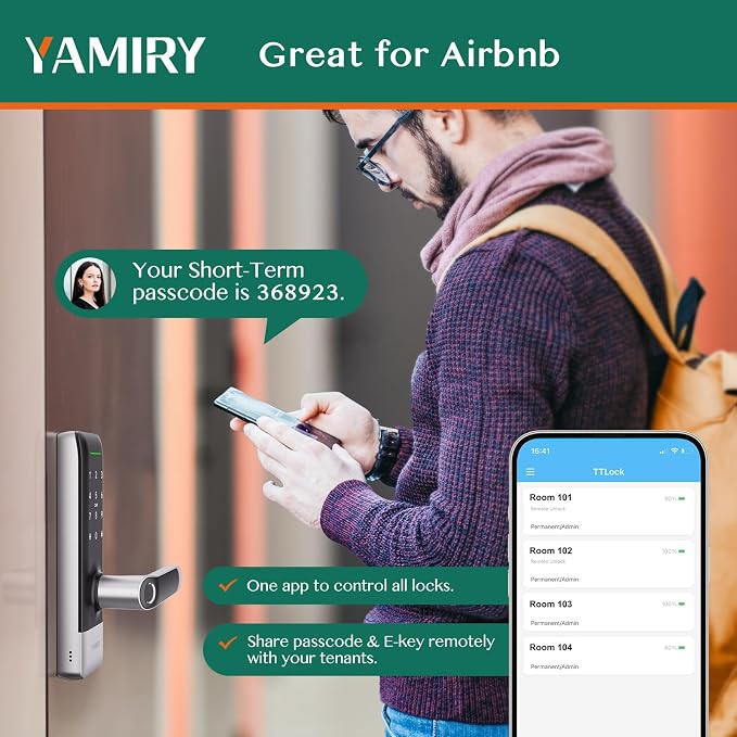 Yamiry Smart Door Lock, Biometric Fingerprint, Keyless Entry, App Control - Image 5