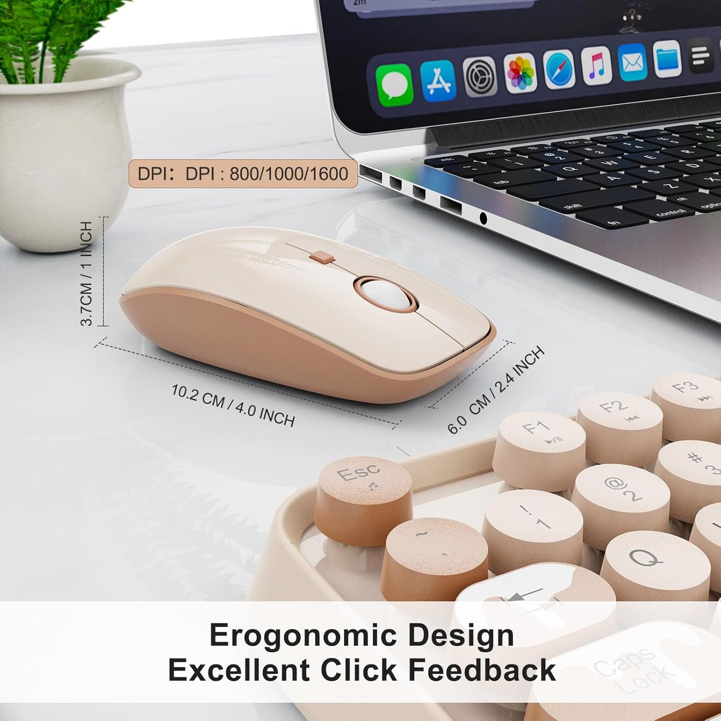 Wireless Keyboard and Mouse Combo, 2.4 GHz Wireless Full-Sized Typewriter Keyboard with Round Keycaps for Windows, Computer, Desktop, PC, Laptop (Ice Cream)