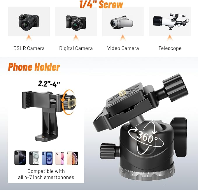 JOILCAN 66" Camera Tripod, Lightweight Travel Tripod - Image 3
