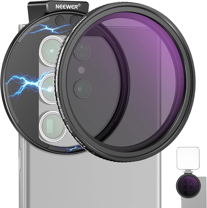NEEWER 67mm Clip On Variable ND2-ND32 Phone Lens Filter Kit, Phone Clip by Neewer