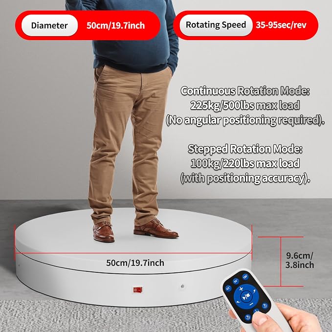 19.7In Remote Large Motorized electric turntable Rotating platform Photography - Image 7