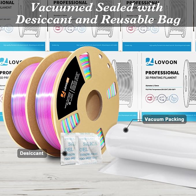 LOVOON 3D Printing Filament Bundle 2 KG, Silk Rainbow Gradient - Image 7