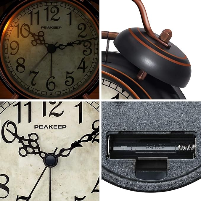 Peakeep Retro 4.5 inches Battery Operated Twin Bell Loud Alarm Clock - Image 3