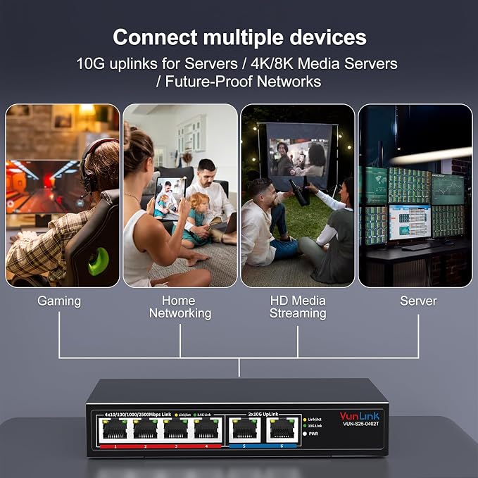 10Gb Ethernet Switch with 4 x 2.5GbE + 2 x 10GbE RJ45 Ports, VunLink 6 Port - Image 7