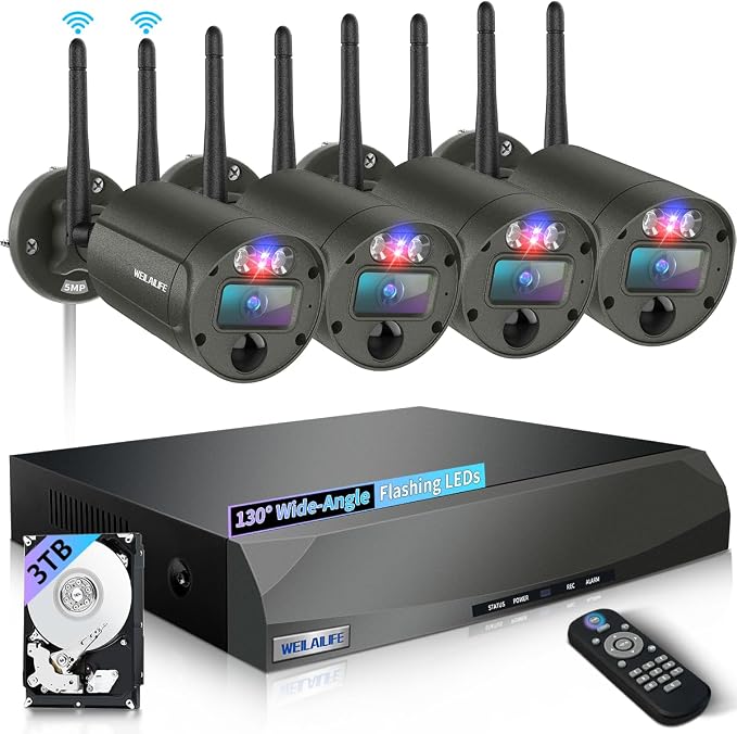 【90 Days Storage & 130° Wide Angle】 Wireless Security Camera System, Wireless by WEILAILIFE