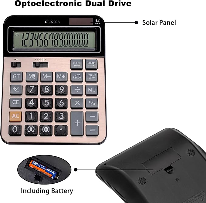 Large Computer Electronic Calculator Counter Solar & Battery Power 14 Digit - Image 5