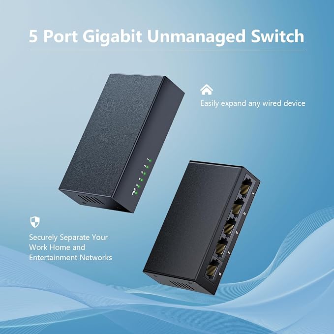 5-Port Gigabit Ethernet Switch, Unmanaged Home Network Switch Hub, Ethernet - Image 2